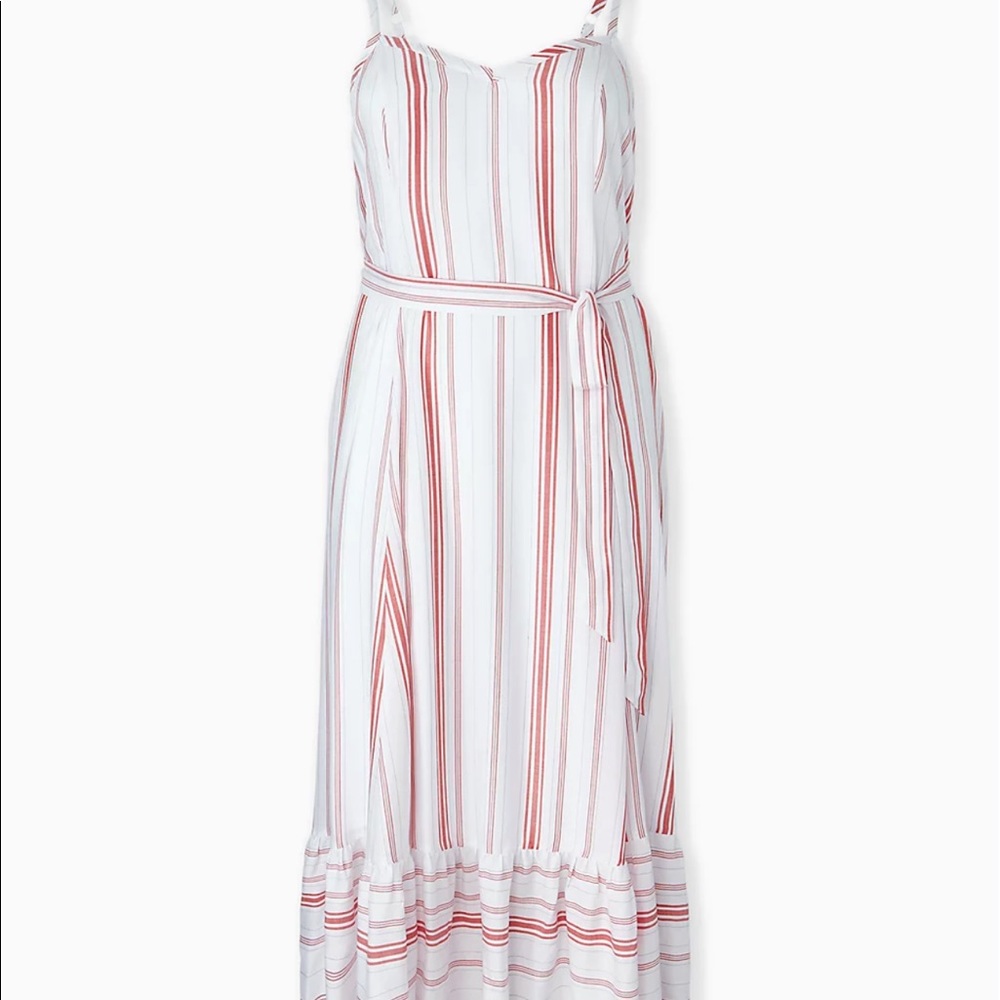 Torrid Red & White Stripe Shirred Hem Maxi Dress